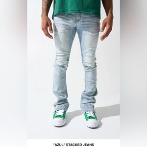 Serenede Light Blue Distressed Men's Stacked Jeans
